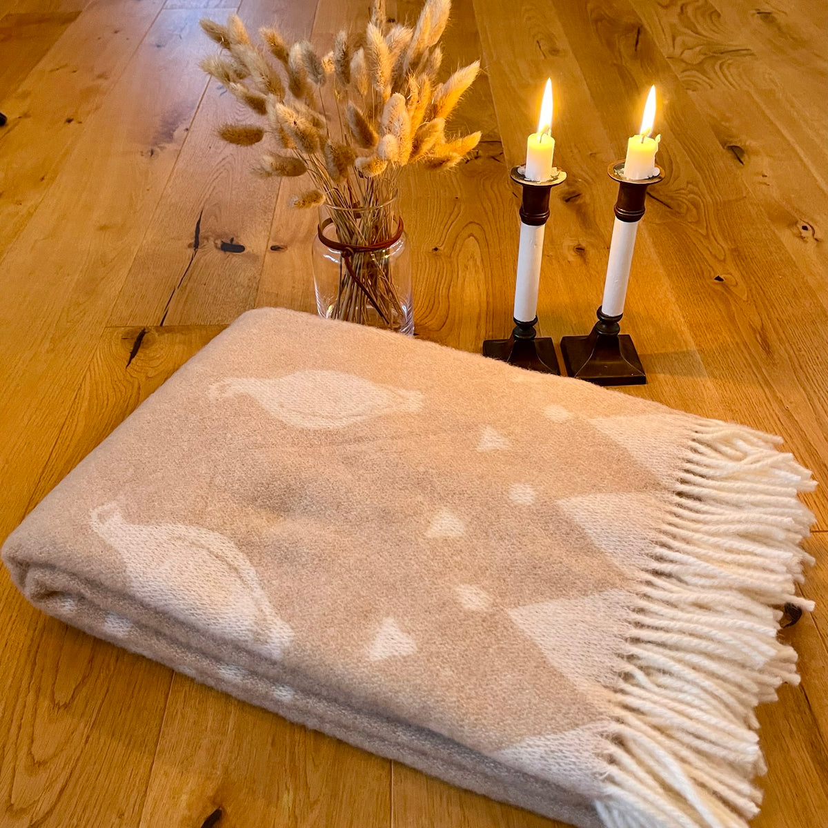 Wool blanket, beige/white