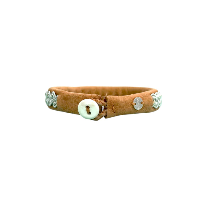 Sami bracelet with reindeer antler button on naturally tanned reindeer leather
